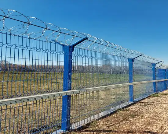 Strong and reliable wire mesh fence used for airport security and boundary protection.